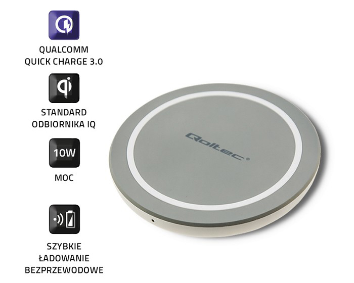 Bezprzewodowa ładowarka indukcyjna Qoltec RING Qualcomm QuickCharge 3.0 10W - szary
