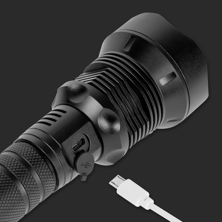 Aluminiowa latarka ręczna REBEL LED 20W ZOOM akumulator USB 800m