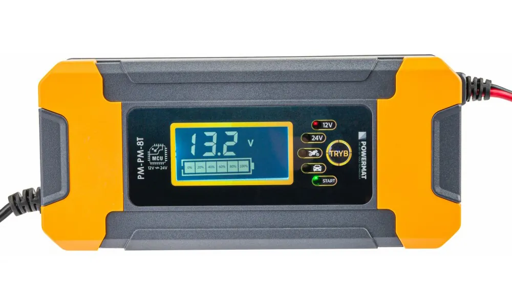 Prostownik mikroprocesorowy akumulatorowy 12V / 24V Powermat PM-PM-8T 10-etapowy LCD