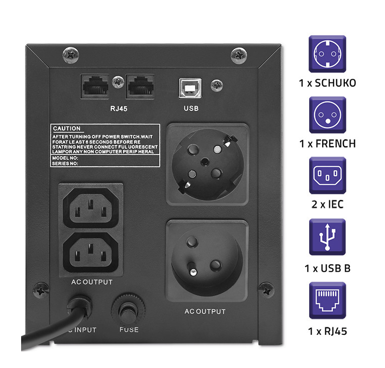 Zasilacz awaryjny UPS Qoltec Monolith 1500VA 900W LCD USB + program