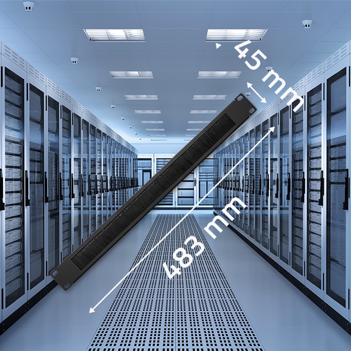 Stalowy przepust szczotkowy do szaf RACK 19" 1U - czarny