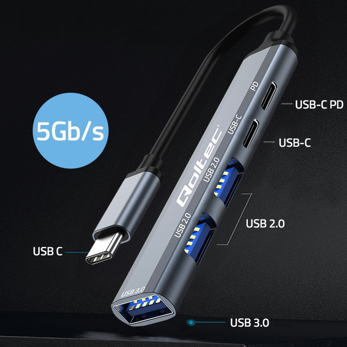 Hub adapter rozdzielacz USB-C 3.1 5w1 Qoltec na USB-C PD + USB-C + 2x USB 2.0 + USB 3.0