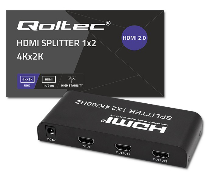 Aktywny rozdzielacz Splitter 2 x HDMI 4K x 2K Qoltec 6Gb/s 60Hz High stability