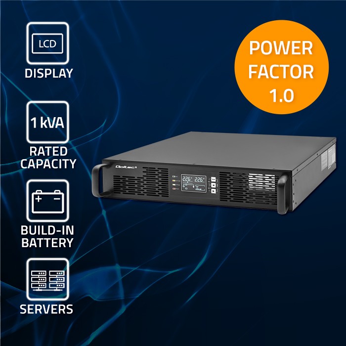 Zasilacz awaryjny UPS RACK Qoltec 1kVA 1000W On-line LCD Power Factory 1.0 SINUS
