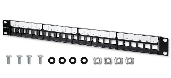 Stalowy patch panel do szaf RACK 19" 24 porty 1U UTP - czarny