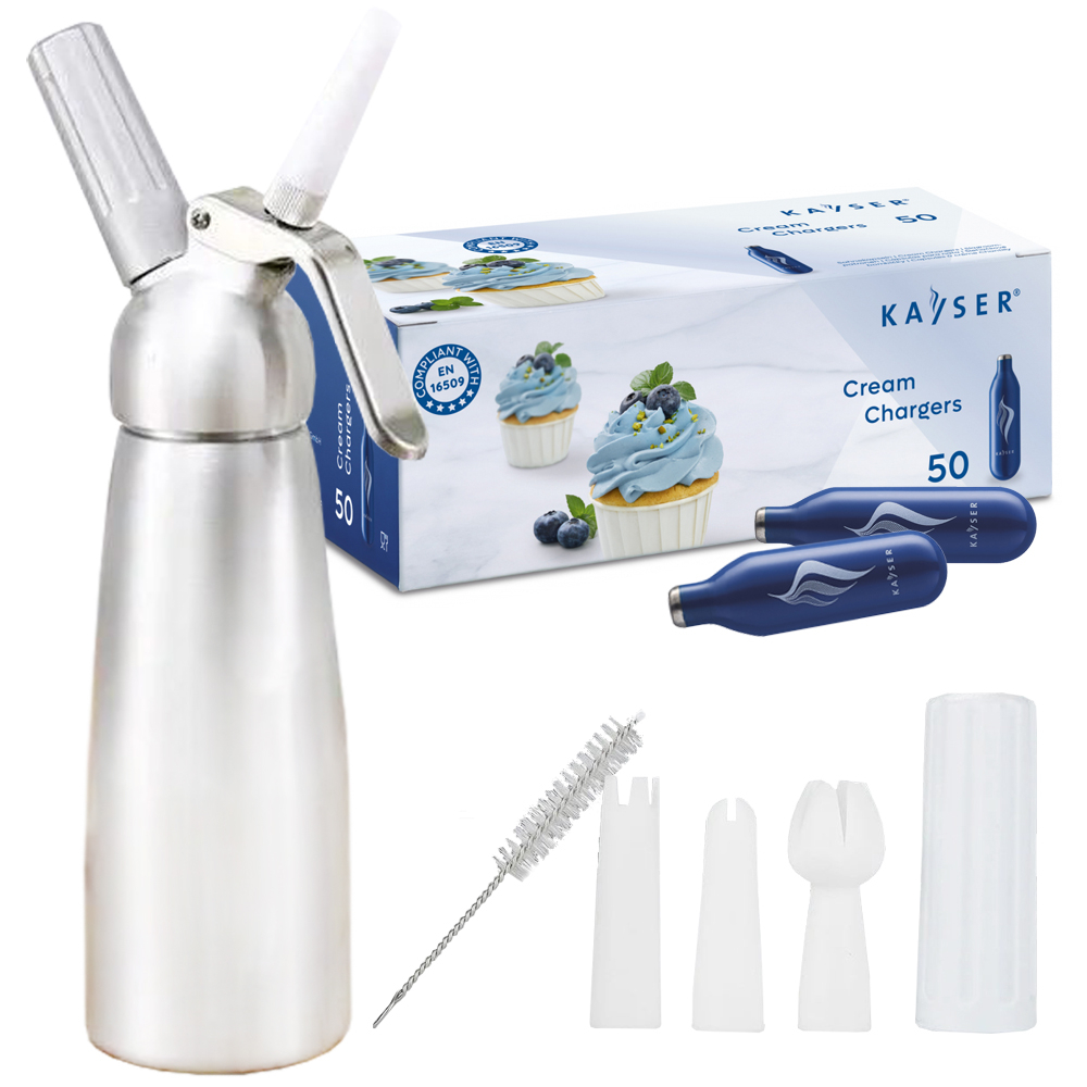 Saturator do bitej śmietany QUICK CREAM WHIPPER srebrny 0,5L + 50 naboi