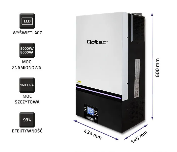Modularny hybrydowy inwerter solarny Qoltec Off-Grid 8kW 120A 48V MPPT Sinus