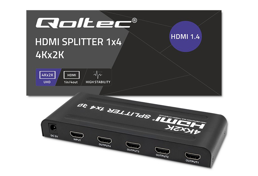 Aktywny rozdzielacz Splitter 4 x HDMI 4K x 2K Qoltec 3.4Gb/s High stability