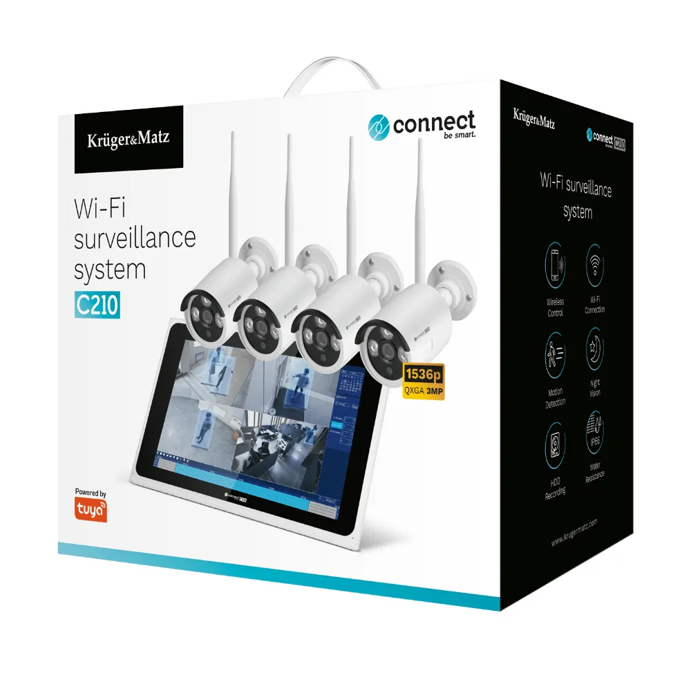 Zestaw do monitoringu WiFi Kruger&Matz Connect C210 Tuya 4x kamera IP zewnętrzna + rejestrator