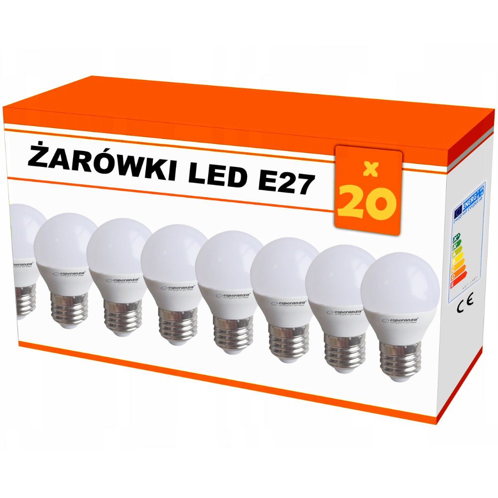 20x Żarówka LED Esperanza G45 E27 5W AC230V ciepły biały - zestaw 20 sztuk