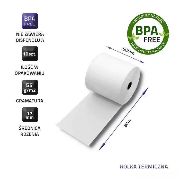 Rolka termiczna 80 x 80 Qoltec 55g/m2 BPA free 10szt.