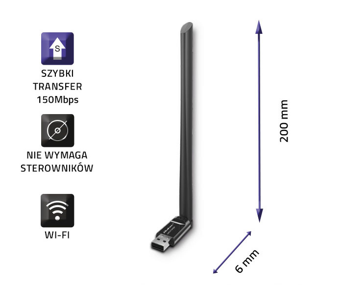 Bezprzewodowy adapter Wi-Fi USB z anteną Qoltec standard N