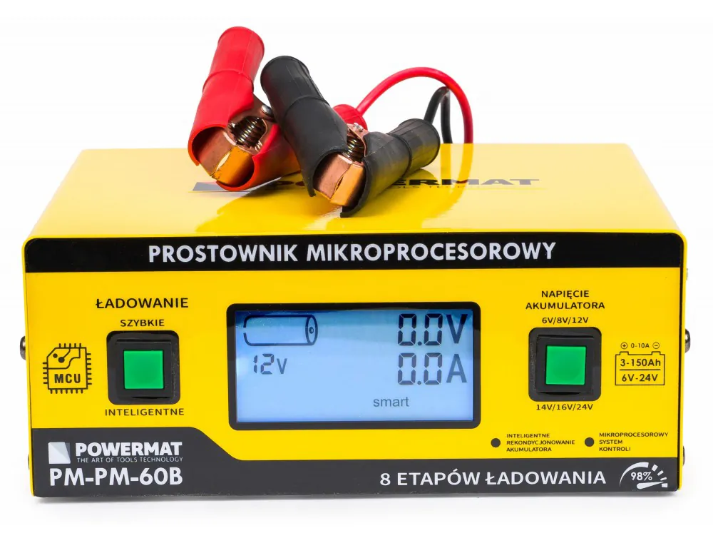 Prostownik mikroprocesorowy akumulatorowy 6V - 24V Powermat PM-PM-60B 8-etapowy LCD