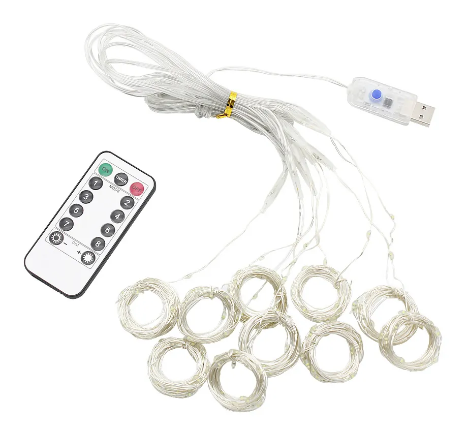 Kurtyna świetlna USB 300 LED 3x3m ciepły biały + pilot