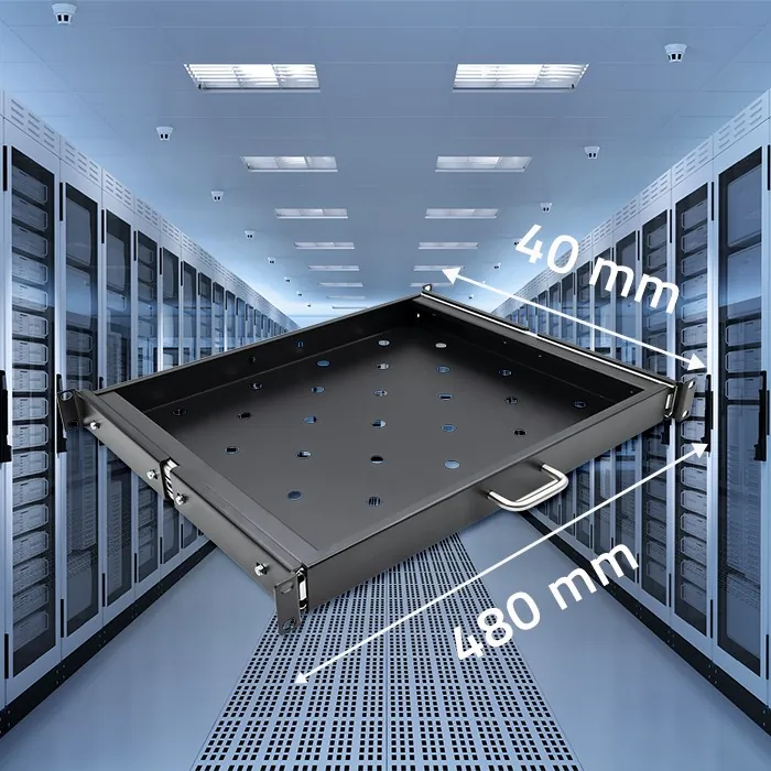 Półka z uchwytem do szafy RACK 19" wysuwana - czarny