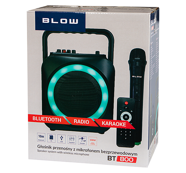 Głośnik bluetooth BLOW BT800 100W + mikrofon + pilot USB SD FM AUX