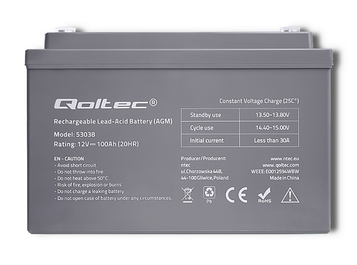 Akumulator AGM Qoltec 12V 100Ah max. 1200A