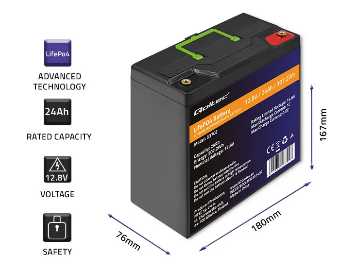 Akumulator LiFePO4 litowo-żelazowo-fosforanowy Qoltec 12.8V 24Ah 307.2Wh BMS