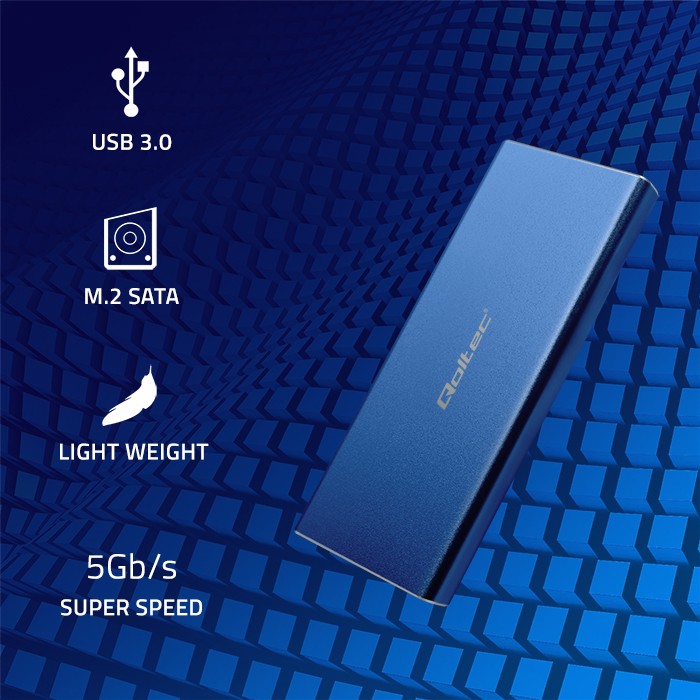 Aluminiowa obudowa zewnętrzna USB 3.0/M.2 SSD SATA NGFF Qoltec Super speed 5Gb/s 2TB - niebieski