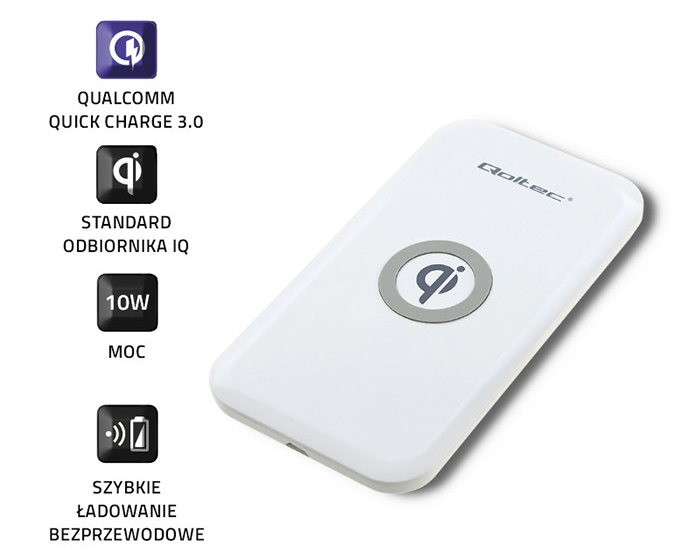 Bezprzewodowa ładowarka indukcyjna Qoltec Qualcomm QuickCharge 3.0 10W - biały
