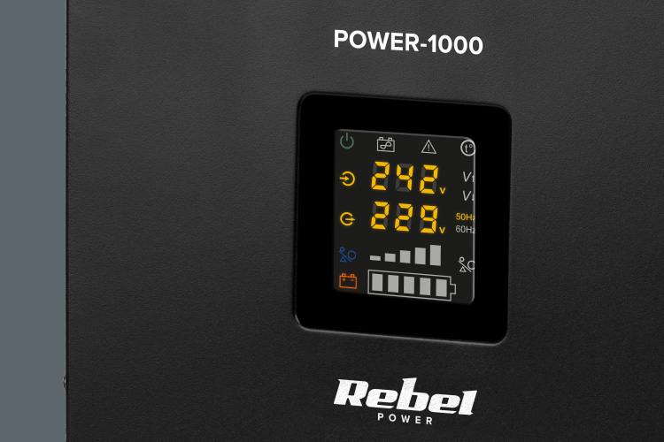 Zasilacz awaryjny naścienny Rebel POWER-1000 z funkcją ładowania 12V 230V 1000VA/700W CZYSTY SINUS