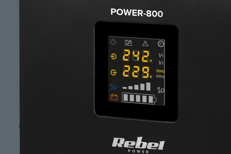 Zasilacz awaryjny naścienny Rebel POWER-800 z funkcją ładowania 12V 230V 800VA/500W CZYSTY SINUS