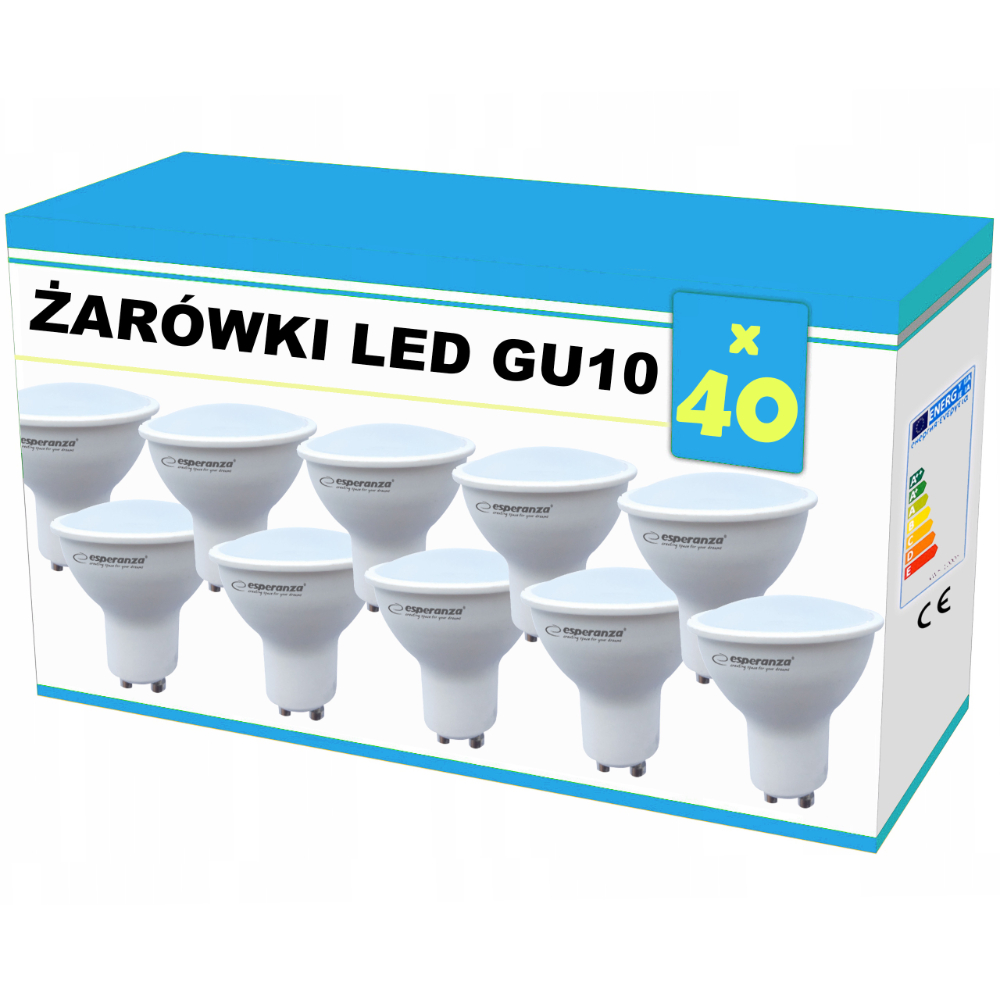 40x Żarówka LED Esperanza GU10 4W AC230V ciepły biały - zestaw 40 sztuk