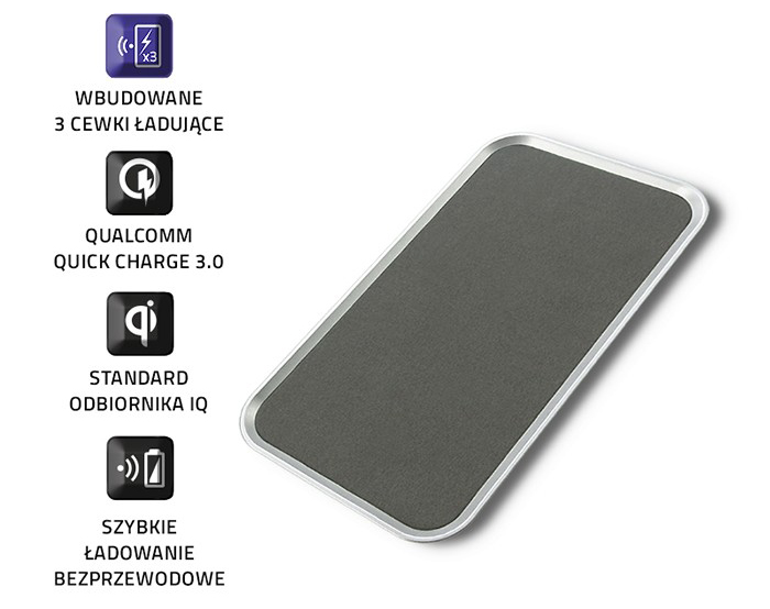 Bezprzewodowa ładowarka indukcyjna Qoltec Qualcomm QuickCharge 3.0 10W - srebrny
