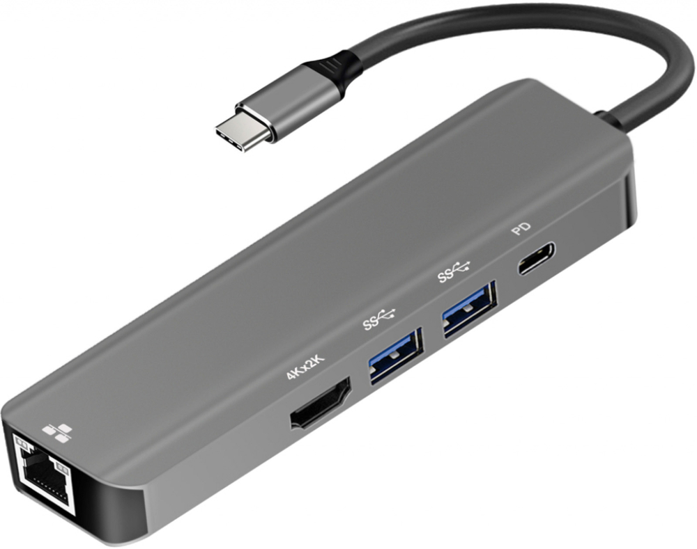 Aluminiowy adapter USB-C na HDMI 4K 30Hz + ETHERNET + 2xUSB 3.0 + 1x USB-C 15 cm