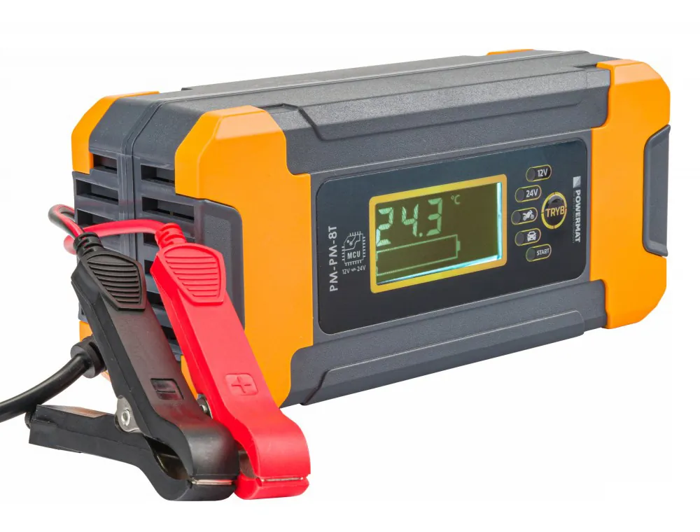Prostownik mikroprocesorowy akumulatorowy 12V / 24V Powermat PM-PM-8T 10-etapowy LCD