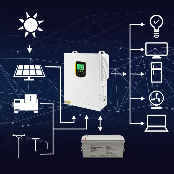 Hybrydowy inwerter solarny Qoltec Off-Grid 2.5kVA 2.5kW 100A MPPT LCD BMS SINUS